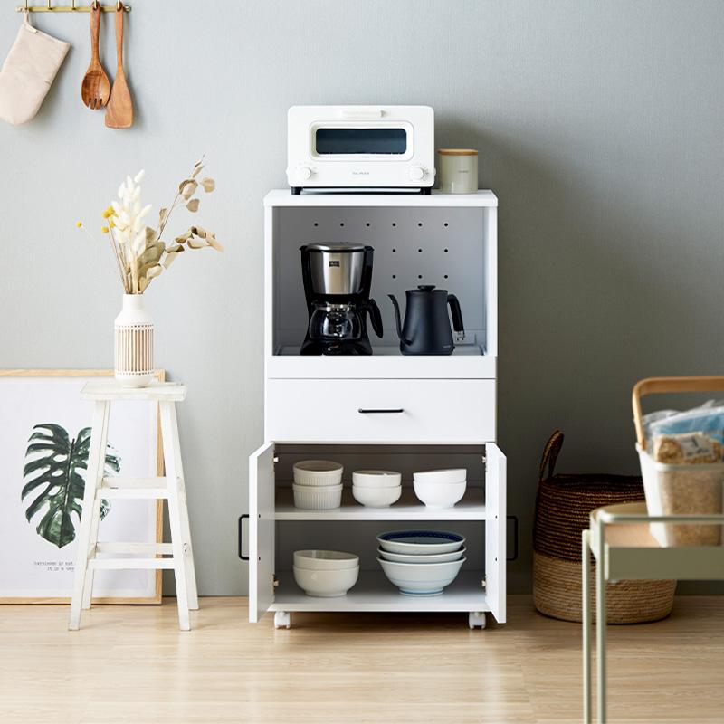 キッチンワゴン IW-330 幅54cm キャスター付き レンジ台 スライド棚 キッチンラック レンジラック キッチン収納 大型レンジ対応 引き出し コンセント付き 白 |  | 04