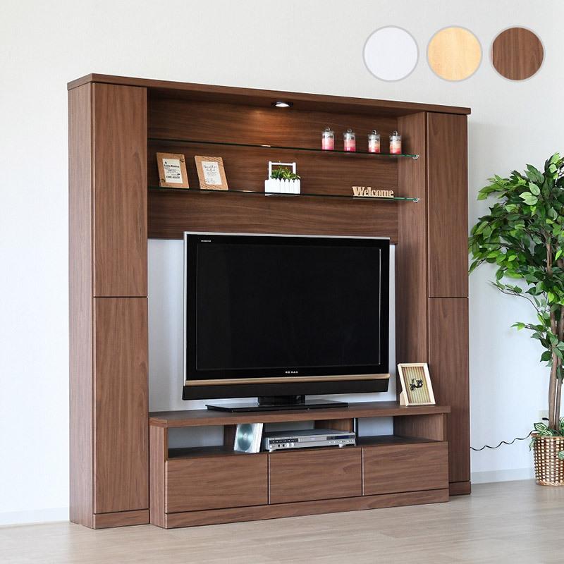 テレビボード ハイタイプ 190 おしゃれ 収納 引出し LED付き ライト 白 ブラウン 茶色 ナチュラル
