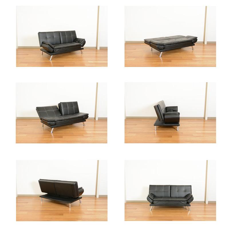 ソファーベッド ソファ セミダブル 3人掛け おしゃれ レザー ブラック |  | 01