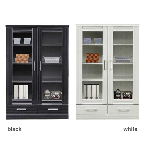 書棚 本棚 ロータイプ 大容量 低い 幅80 扉付 引き出し付き 高さ120 収納家具 書斎 棚 国産 シンプル ホワイト ブラック 白 黒 | 