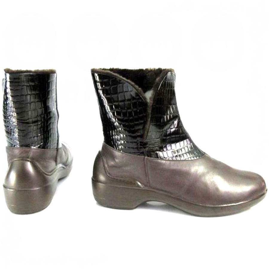 23cm 幅広4E 茶 レディースボアショートブーツ 雪道対応 防滑 フミダス 冬底 撥水本革 外反母趾対応 BonStep ボンステップ 本州送料無料 | 大塚製靴 | 01