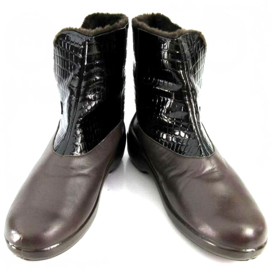 23cm 幅広4E 茶 レディースボアショートブーツ 雪道対応 防滑 フミダス 冬底 撥水本革 外反母趾対応 BonStep ボンステップ 本州送料無料 | 大塚製靴 | 02