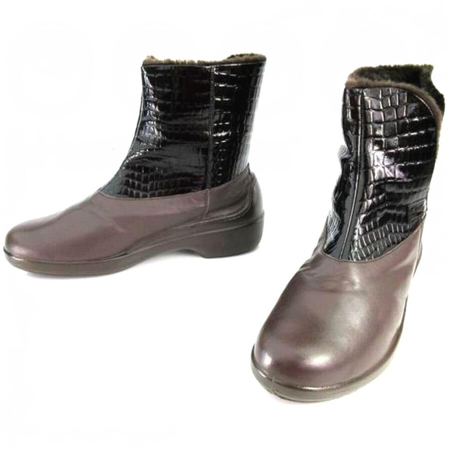 23cm 幅広4E 茶 レディースボアショートブーツ 雪道対応 防滑 フミダス 冬底 撥水本革 外反母趾対応 BonStep ボンステップ 本州送料無料 | 大塚製靴 | 05