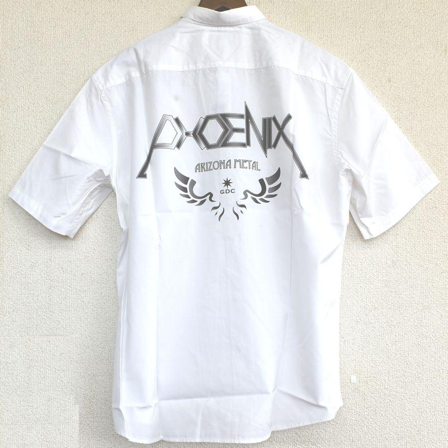 GDC ジーディーシー 日本製 半袖 メタルドレスシャツ ARIZONA METAL バックプリント 綿100% メンズLサイズ 白 送料無料 A408｜cso｜03