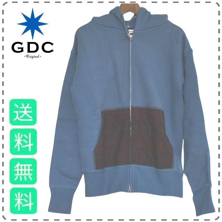 GDC Mサイズ ブルー 日本製 長袖ダブルジップアップパーカー SAT 