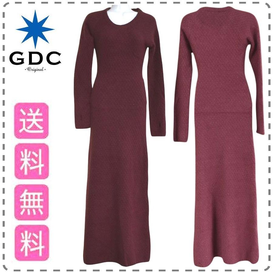GDC フリーサイズ ワイン 日本製 モヘアニット マキシロングワンピース