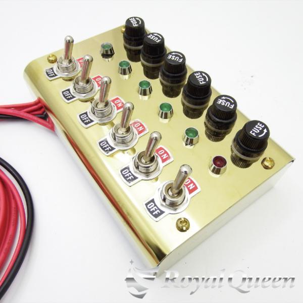 スイッチボックス 6連 ステンレス ゴールドメッキ 12v/24v共用【RQSB2