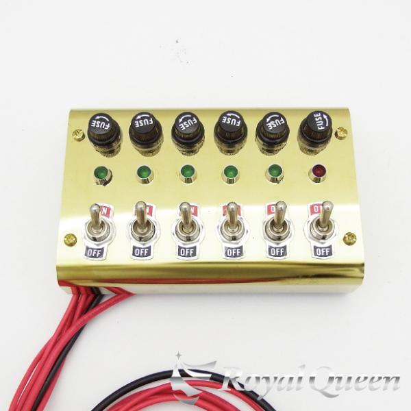 ステンレスBOX6連スイッチパネル ON/OFF 付き12V 24V 2点セット スイッチボックス 6連 ステンレス ゴールドメッキ 12v/24v共用【RQSB2