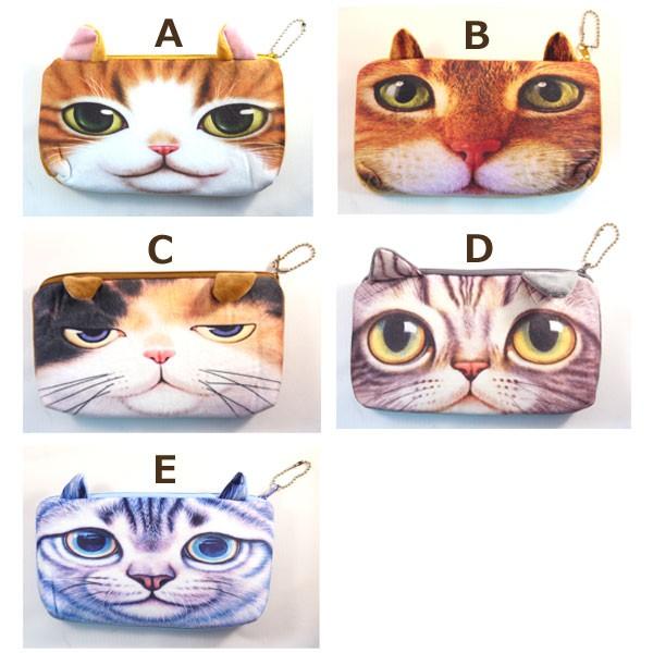 3Dリアル猫ポーチ スマホも入る横長タイプ! 耳が立体的なかわいいネコ型ポーチ ペンケース、化粧ポーチ、スマホケースにもなります |  | 01