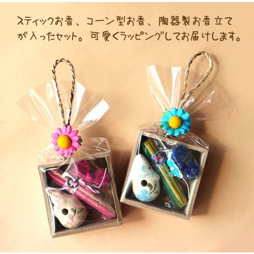 【プチギフト6個】木箱入りゾウさんお香セット6組入り コーン型お香 スティック状お香 陶器製お香立てのセット 退職転勤お礼ギフトお返し |  | 01