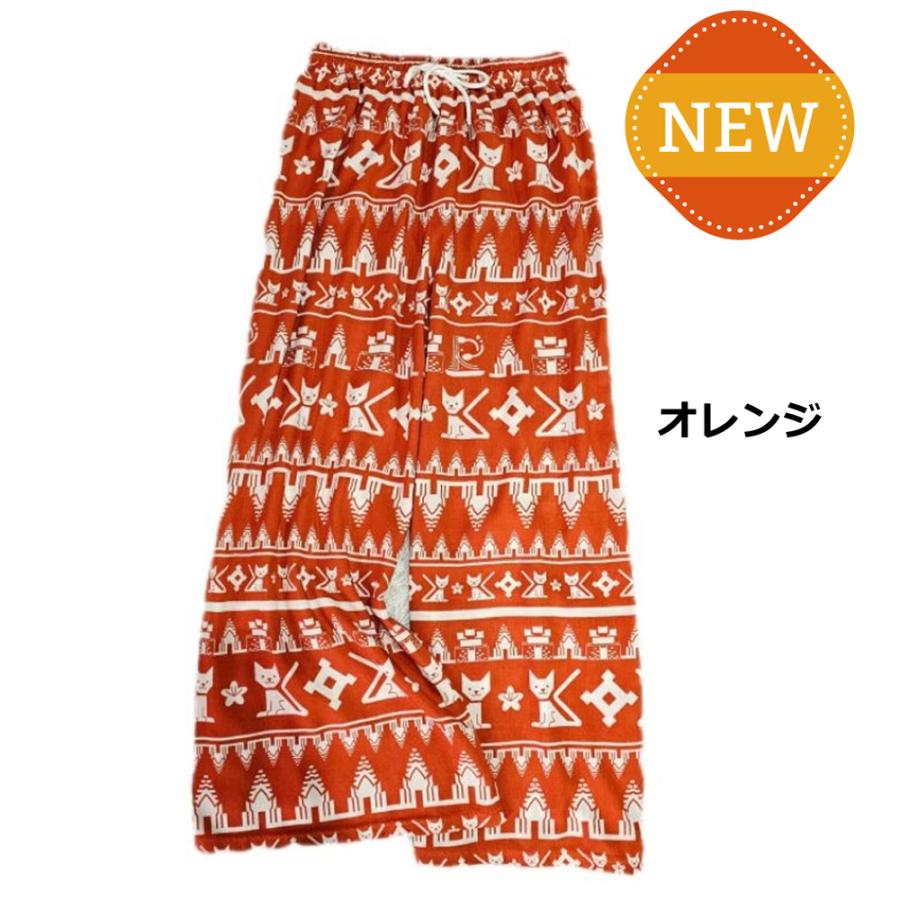 【送料無料】猫柄 タイパンツ ねこ ネコ ワイドパンツ スカーチョ クリックポストで発送 レーヨン レディース ボトムス ゆる |  | 03