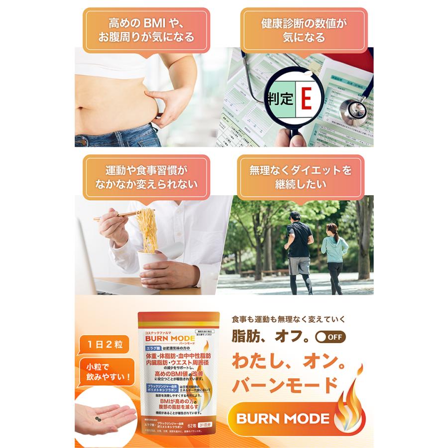 BURN MODE エラグ酸 サプリ ダイエット 脂肪燃焼 お腹 ブラック