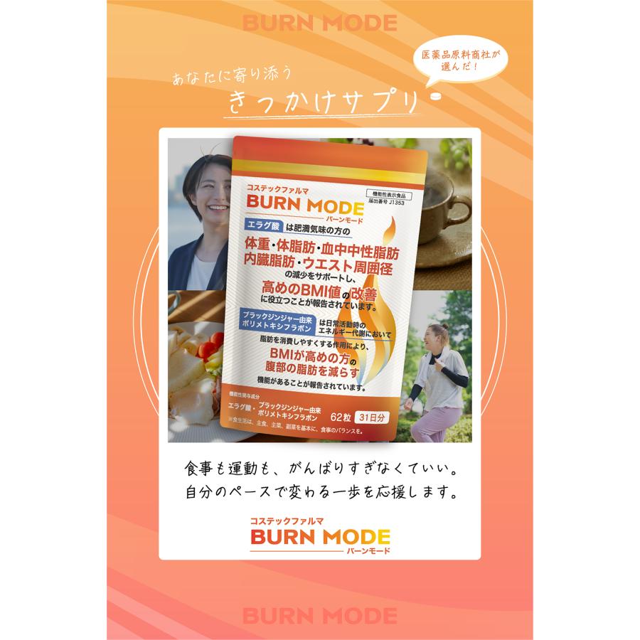 BURN MODE エラグ酸 サプリ ダイエット 脂肪燃焼 お腹 ブラックジンジャー ポリメトキシフラボン 機能性表示食品 |  | 05