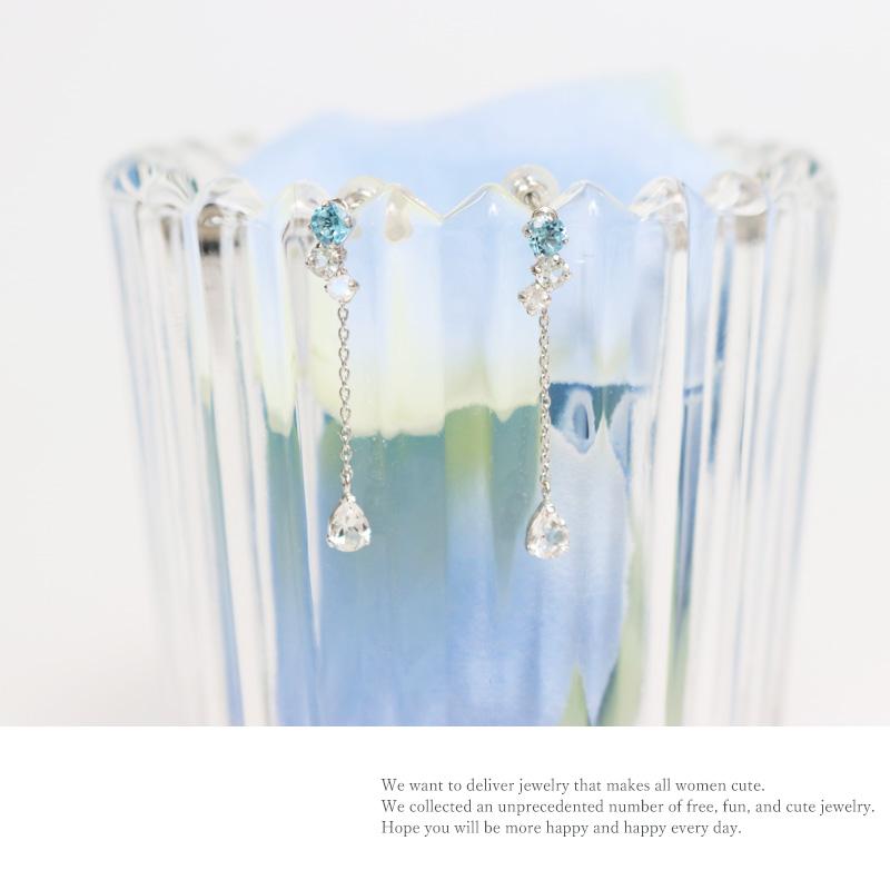 リボン済＆紙袋 ヨンドシー ピアス 4℃ 4ドシー レディース 3月誕生石 誕生日 2wayチェーンチャームピアス アクアマリン | 4℃ | 03