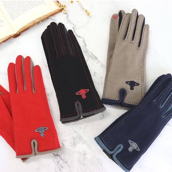 Vivienne Westwood leather grove タッチパネル対応 Vivienne Westwood タッチパネル手袋 グレー/オレンジ Vivienne