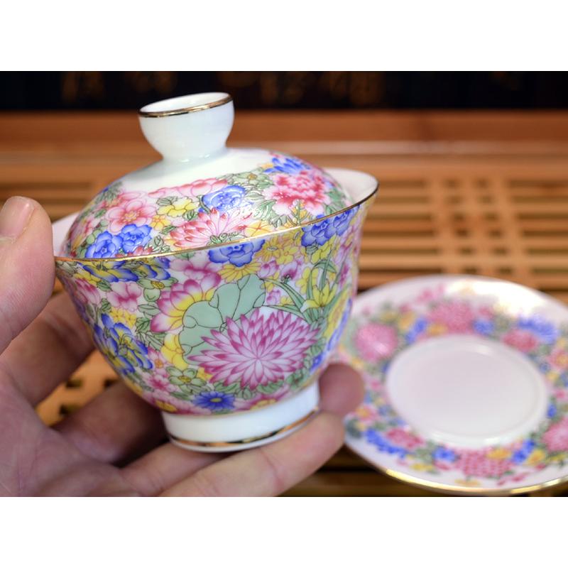 蓋碗（蓋付き湯のみ）粉彩万花 : 中国貿易公司ctcオンラインショップ