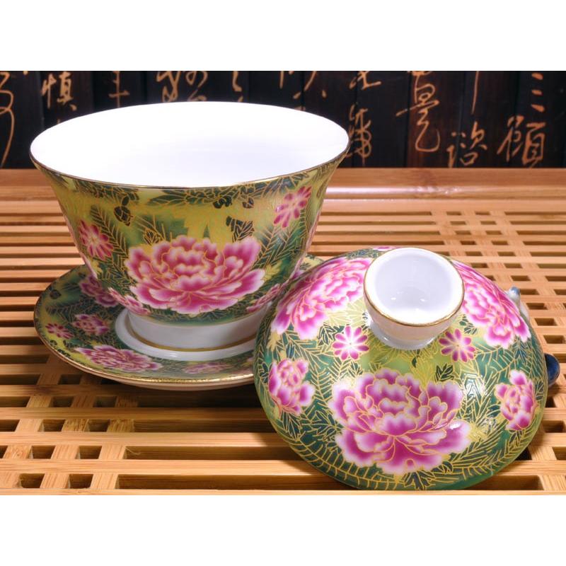 蓋碗（蓋付き湯のみ）金絲琺瑯彩牡丹 : 中国貿易公司ctcオンライン