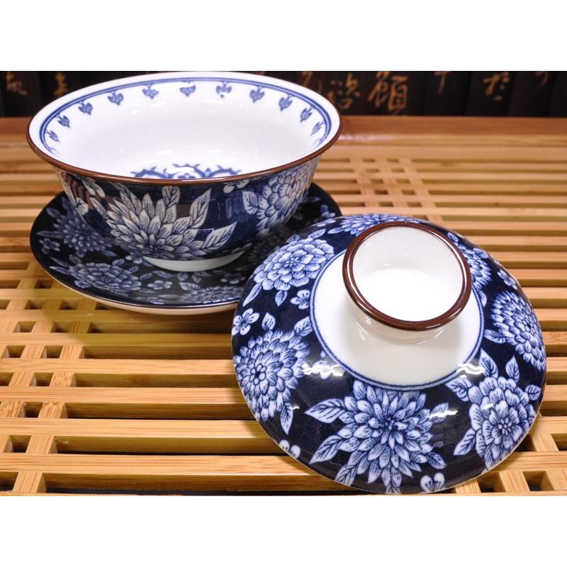 蓋碗（蓋付き湯のみ）青花三才花開富貴 : 中国貿易公司ctc