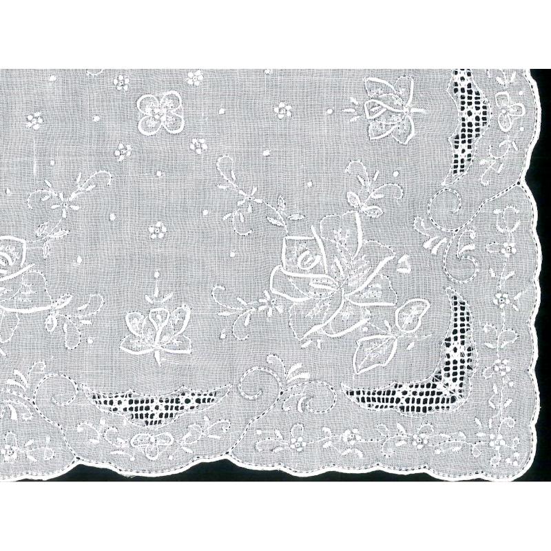 スワトー手刺繍ハンカチ「月季の花」H020 母の日の贈り物にも : 中国
