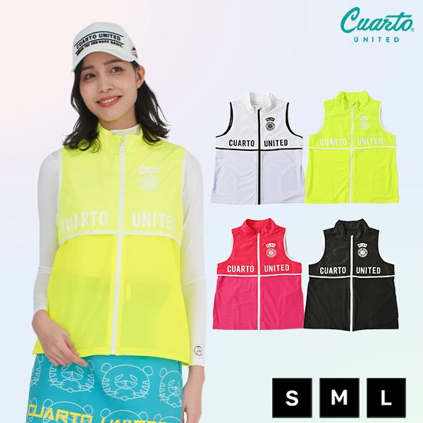 メッシュ切替ベスト ジップアップ プリントロゴ レディース クアルトユナイテッド ゴルフウェア アウトレット 22SS | Cuarto UNITED