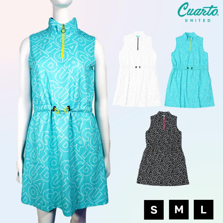 ハーフジップノースリーブワンピース ハイネック ワッフル ロゴ総柄 レディース クアルトユナイテッド ゴルフウェア 24HS | Cuarto UNITED