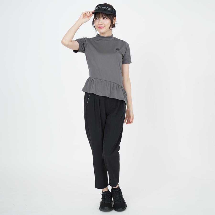 【デサントゴルフリュクス】美品 シャツ ブラック フリル L レディース Cuarto UNITED（クアルトユナイテッド） 裾フリルアシメヘムモック