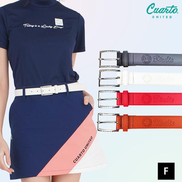 ベルト 合皮 革 エボンスロゴ バックル 刻印ロゴ レディース クアルトユナイテッド ゴルフウェア 20FW レッド | Cuarto UNITED