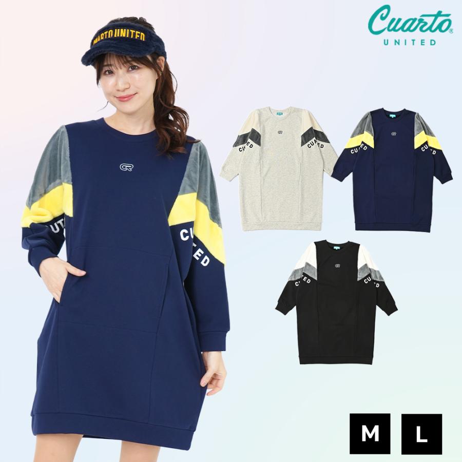 ファー切替ワンピース 裏起毛 サイドポケット 袖ロゴ レディース クアルトユナイテッド ゴルフウェア 25FW 新作 | Cuarto UNITED