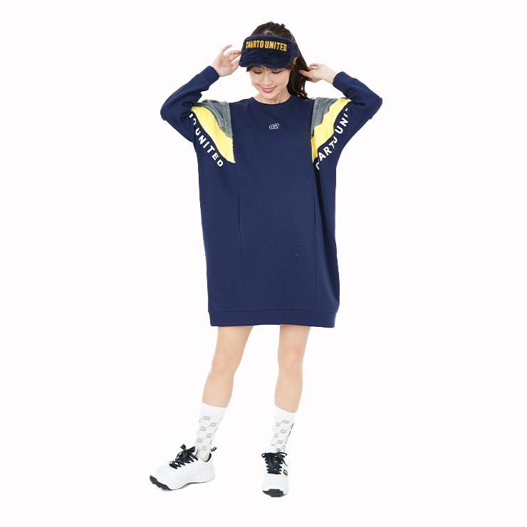 Cuarto UNITED ワンピース 裏起毛 ファー切替 サイドポケット 袖ロゴ