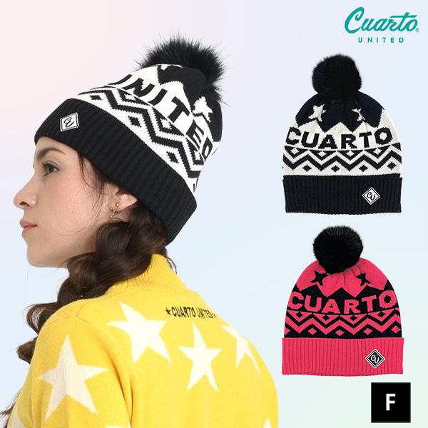 ニット帽 ビーニー ボンボン 星柄 ラウンドロゴ クアルトユナイテッド ゴルフググッズ 帽子 アウトレット 19FW | Cuarto UNITED