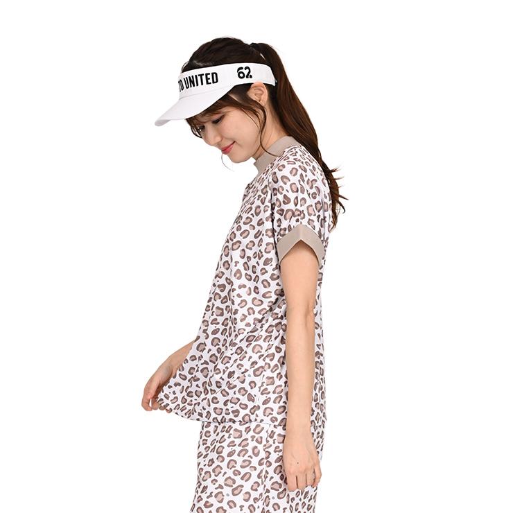 新品❤クアルトユナイテッド セットアップ M 半袖 春夏ゴルフ レディースフリル Cuarto UNITED（クアルトユナイテッド） ヒョウ柄モックネックシャツ