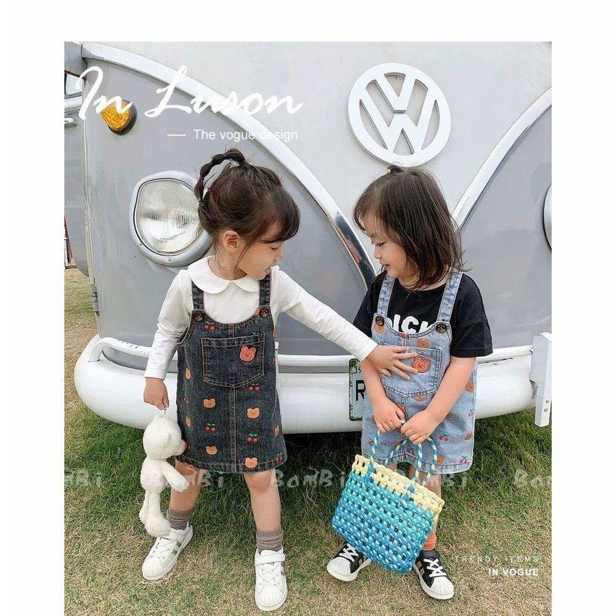 サロペットスカート子供服綿膝丈プリントデニムスカート女の子子ども服おしゃれ人気夏 17激安通販