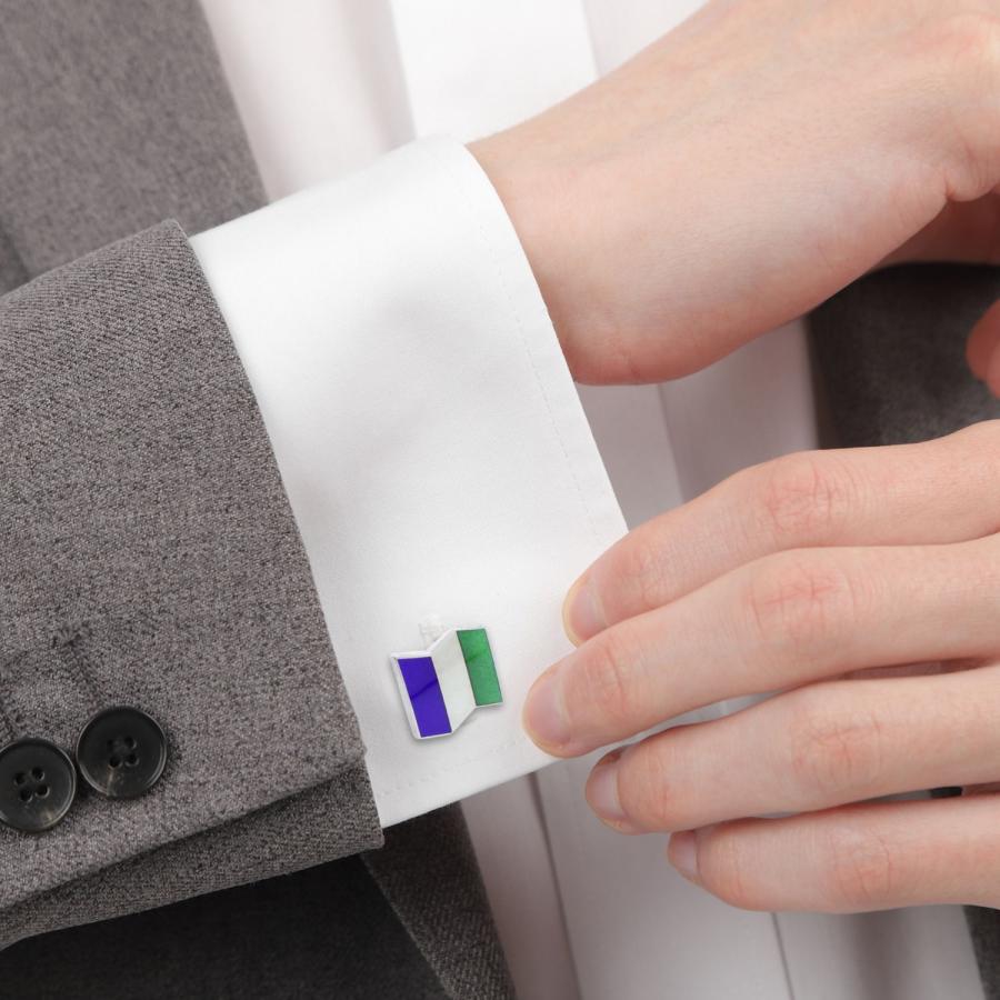 カフスボタン カフス 安藤七宝 青緑 ストライプ 純銀製 カフリンクス |  | 04