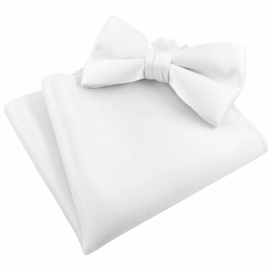 ホワイト 無地 蝶ネクタイ & ポケットチーフ セット |  | 01