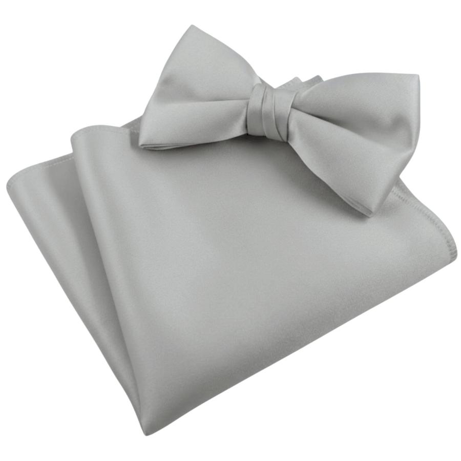 シルバー 無地 蝶ネクタイ & ポケットチーフ セット |  | 01