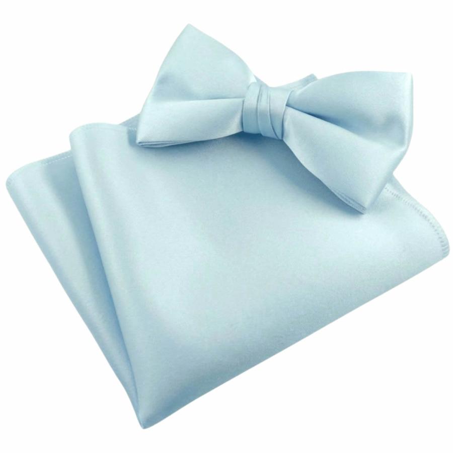 ライトブルー 無地 蝶ネクタイ & ポケットチーフ セット |  | 01