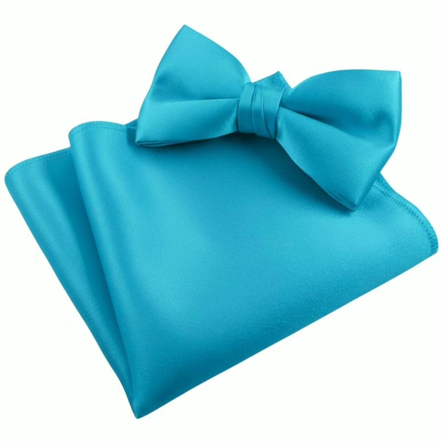 カリビアンブルー 無地 蝶ネクタイ & ポケットチーフ セット |  | 01