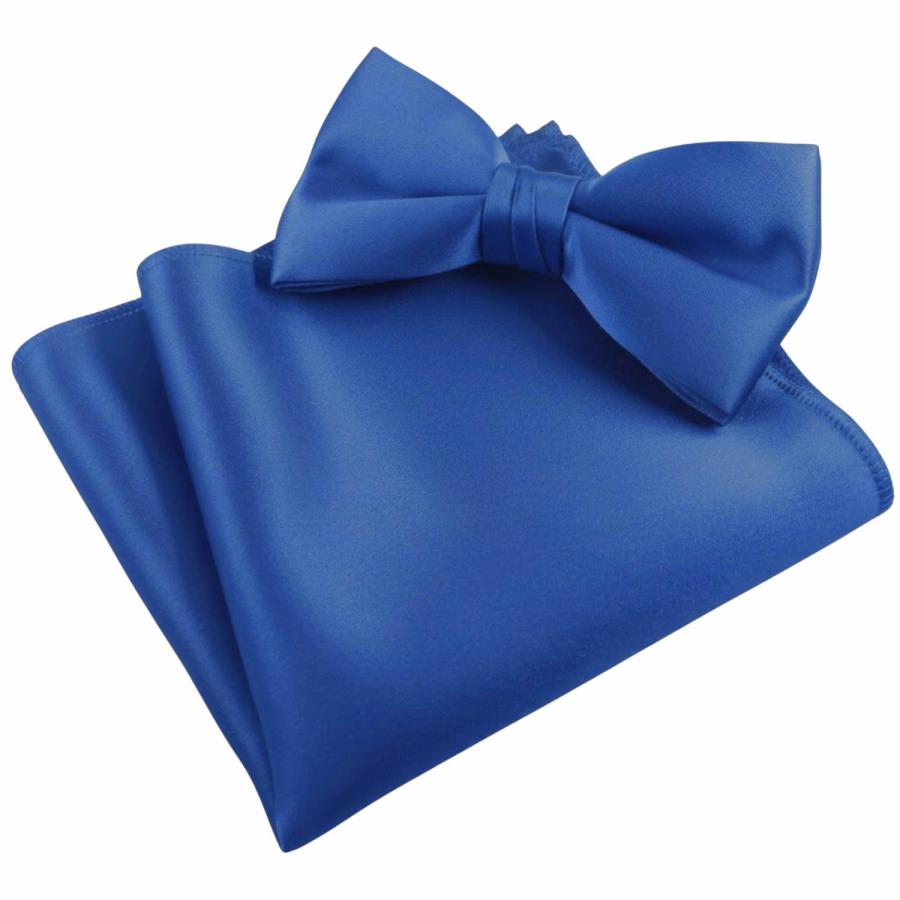 ロイヤルブルー 無地 蝶ネクタイ & ポケットチーフ セット |  | 01