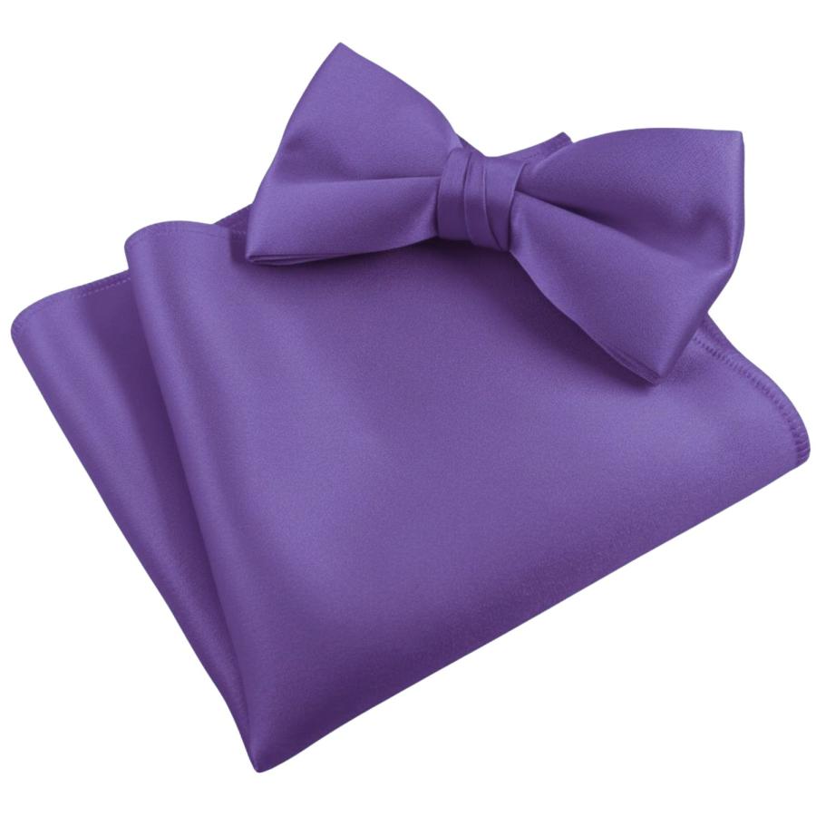 プラム 無地 蝶ネクタイ & ポケットチーフ セット |  | 01