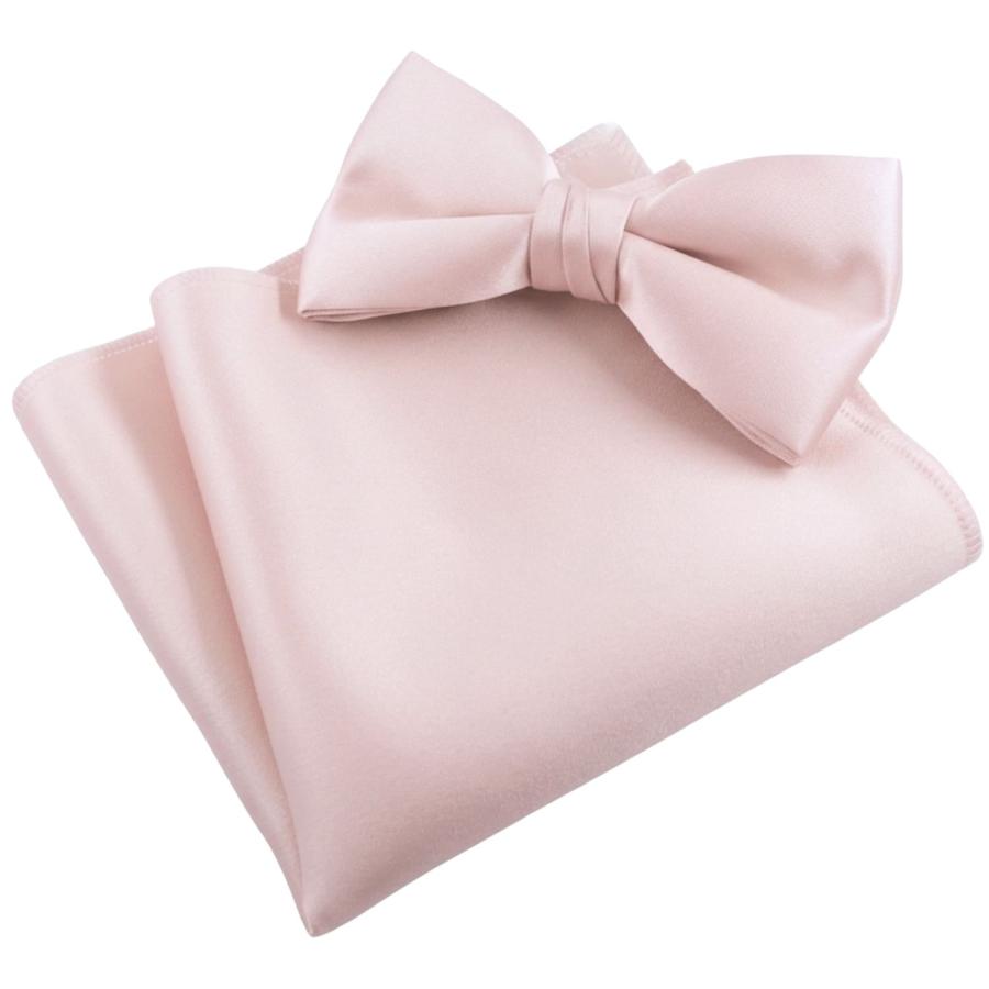 ライトピンク 無地 蝶ネクタイ & ポケットチーフ セット |  | 01