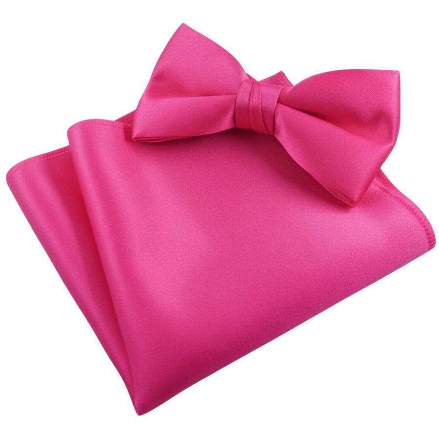 ホットピンク 無地 蝶ネクタイ & ポケットチーフ セット |  | 01
