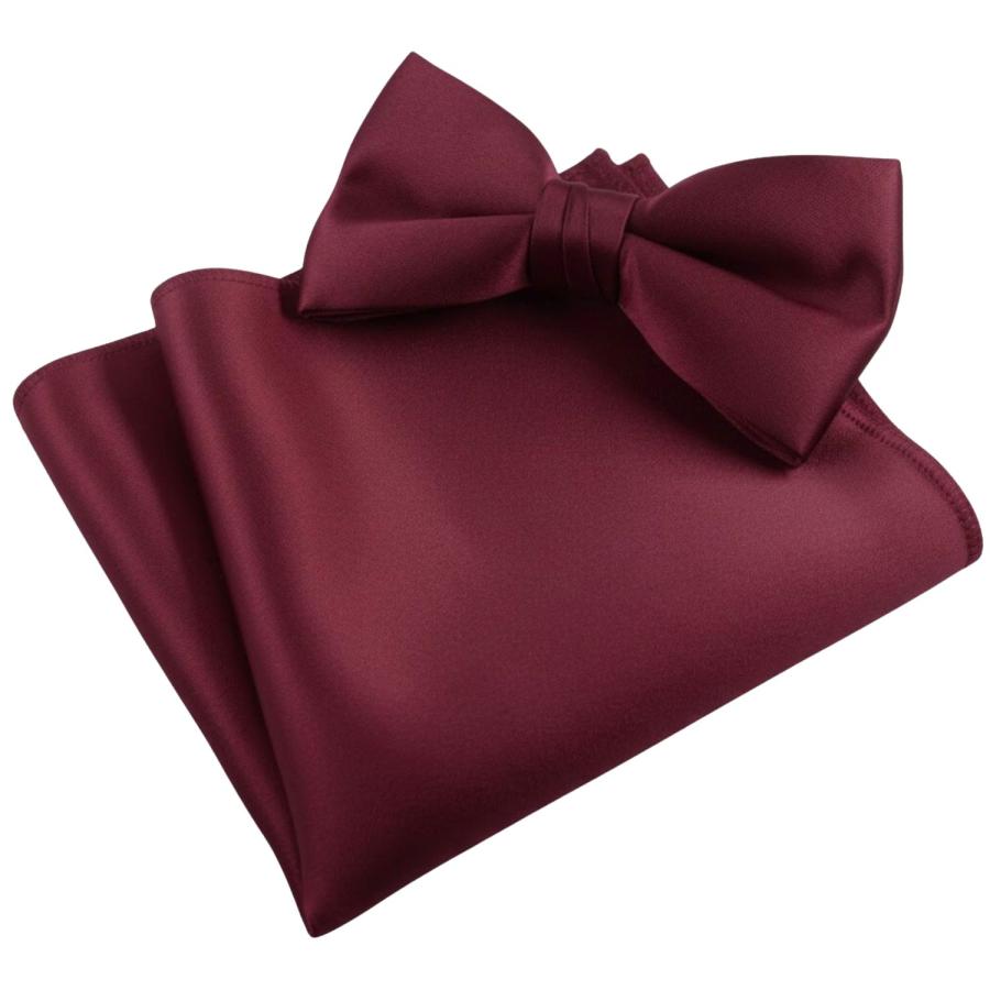 バーガンディー 無地 蝶ネクタイ & ポケットチーフ セット |  | 01