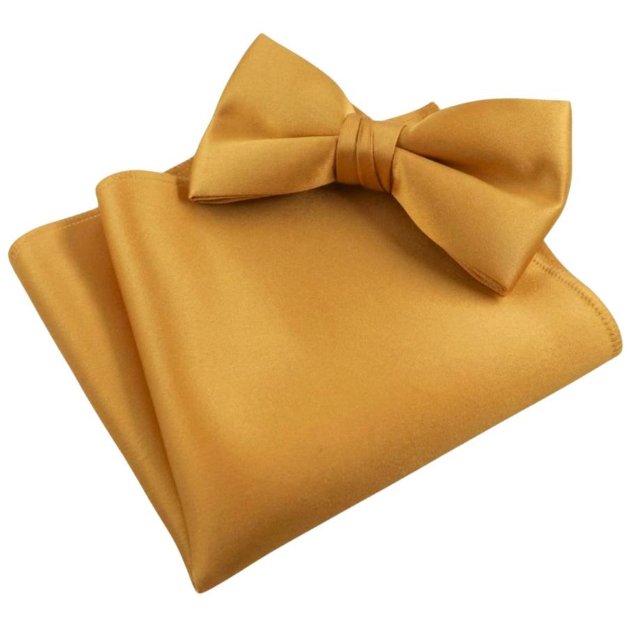 ゴールド 無地 蝶ネクタイ & ポケットチーフ セット |  | 01