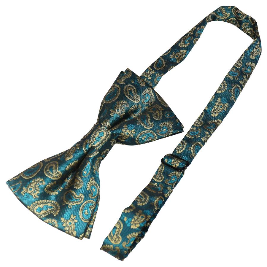 蝶ネクタイ グリーン クラシック ペイズリー ボウタイ 簡易装着 簡単 パーティー フォーマル メンズアクセサリー |  | 05