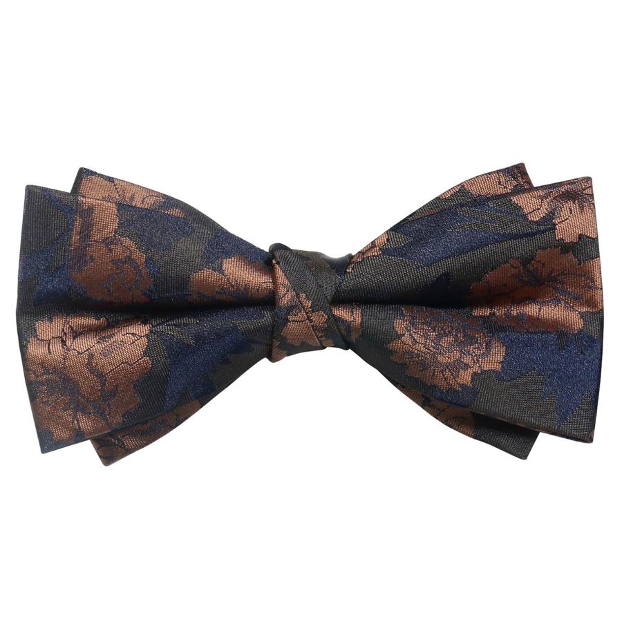 蝶ネクタイ ダークブラウン コッパー 花柄 フラワー 変形 ボウタイ 簡易装着 簡単 パーティー フォーマル メンズアクセサリー |  | 01