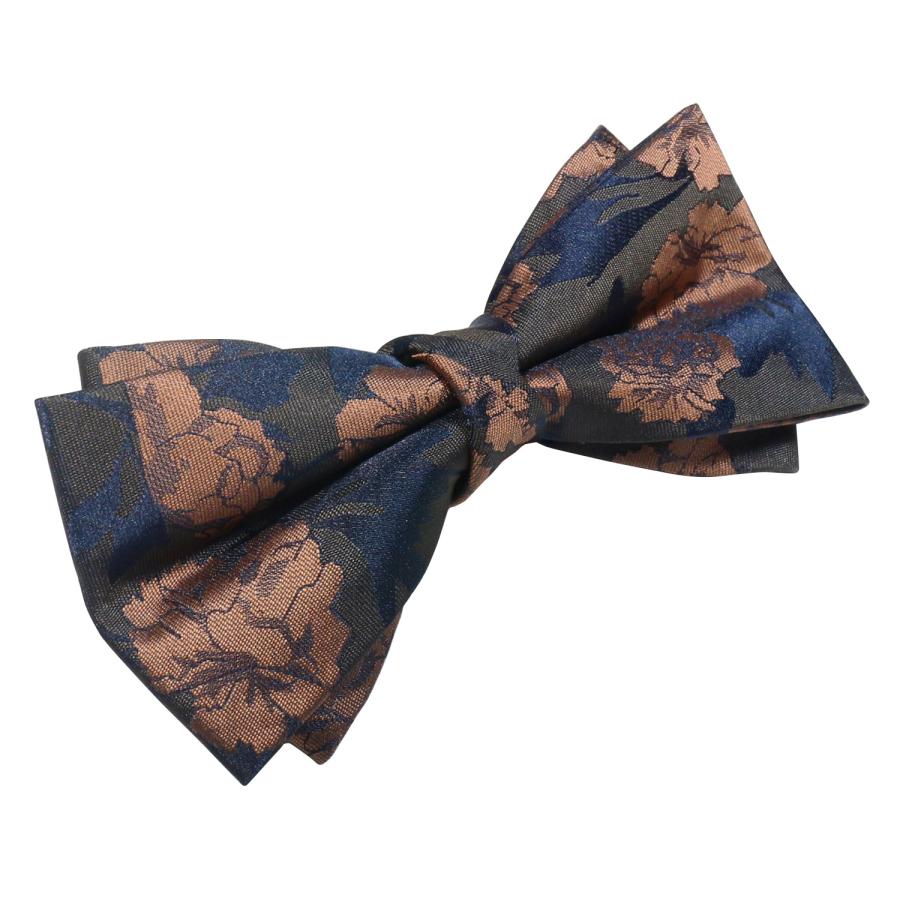 蝶ネクタイ ダークブラウン コッパー 花柄 フラワー 変形 ボウタイ 簡易装着 簡単 パーティー フォーマル メンズアクセサリー |  | 02