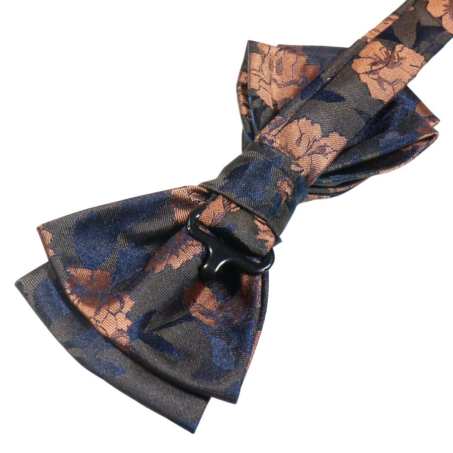 蝶ネクタイ ダークブラウン コッパー 花柄 フラワー 変形 ボウタイ 簡易装着 簡単 パーティー フォーマル メンズアクセサリー |  | 04