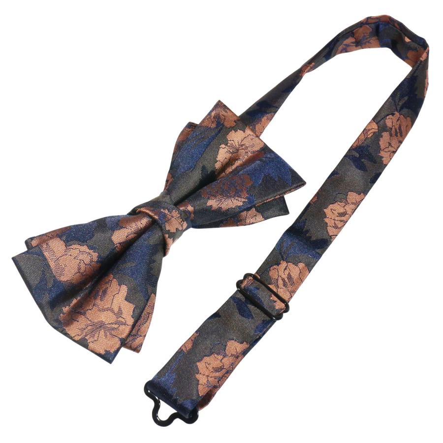 蝶ネクタイ ダークブラウン コッパー 花柄 フラワー 変形 ボウタイ 簡易装着 簡単 パーティー フォーマル メンズアクセサリー |  | 05