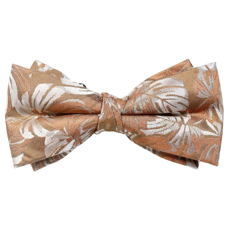 蝶ネクタイ トロピカルリーフ リーフ柄 植物模様 ライトブラウン オレンジ ボウタイ 簡易装着 簡単 パーティー フォーマル メンズアクセサリー |  | 01