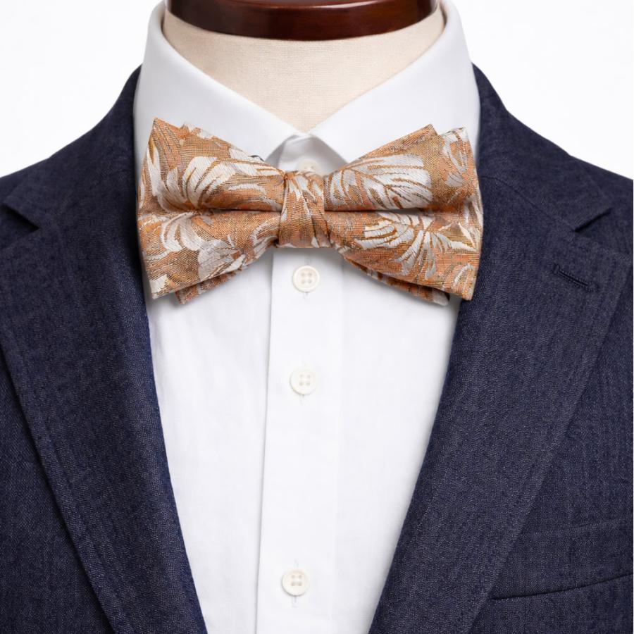 蝶ネクタイ トロピカルリーフ リーフ柄 植物模様 ライトブラウン オレンジ ボウタイ 簡易装着 簡単 パーティー フォーマル メンズアクセサリー |  | 06